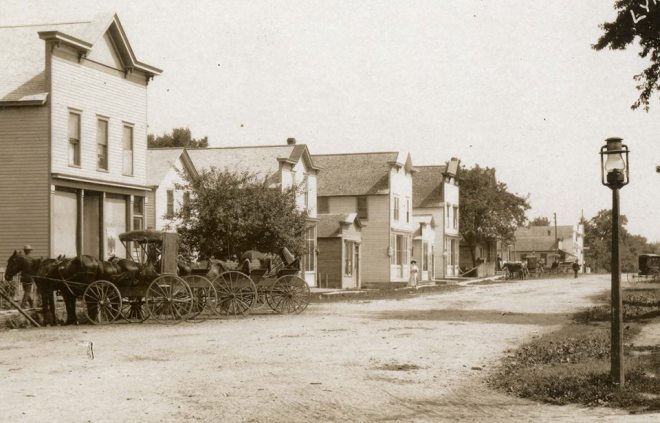 Lyndon Station, WI main street looking north in 1908. 